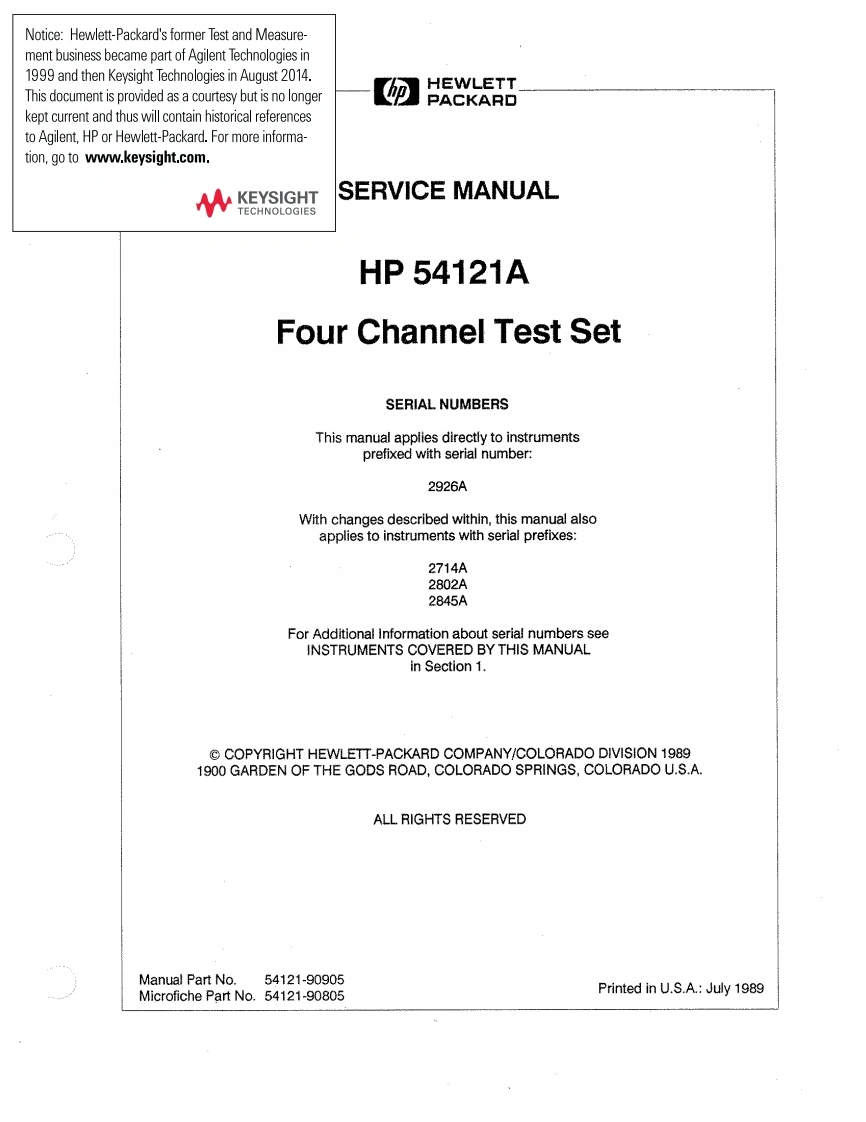安捷伦HP_54121A_20GHz_Four_Channel_Test_Set_Service_Manual维修手册含电器原理图