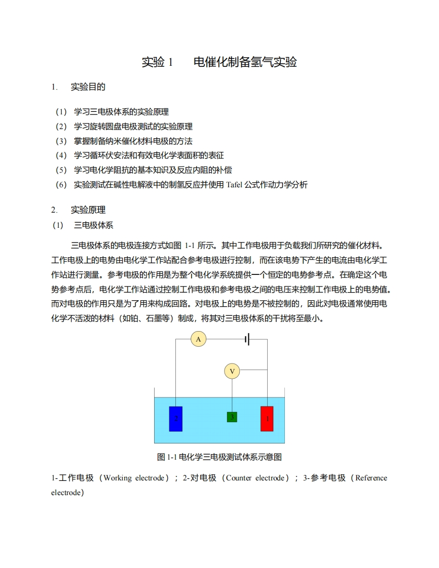 实验14电催化制备氢气实验