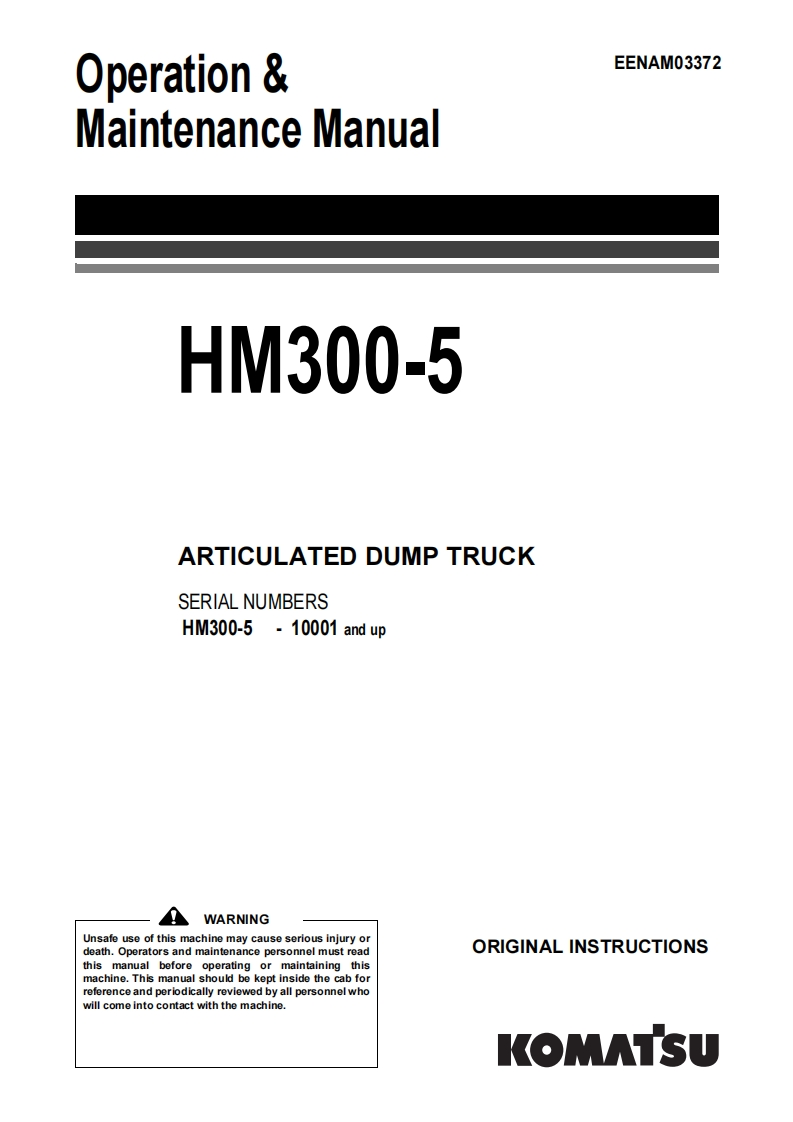 小松KOMATSU-HM300-5驾驶操作与维修保养说明书手册