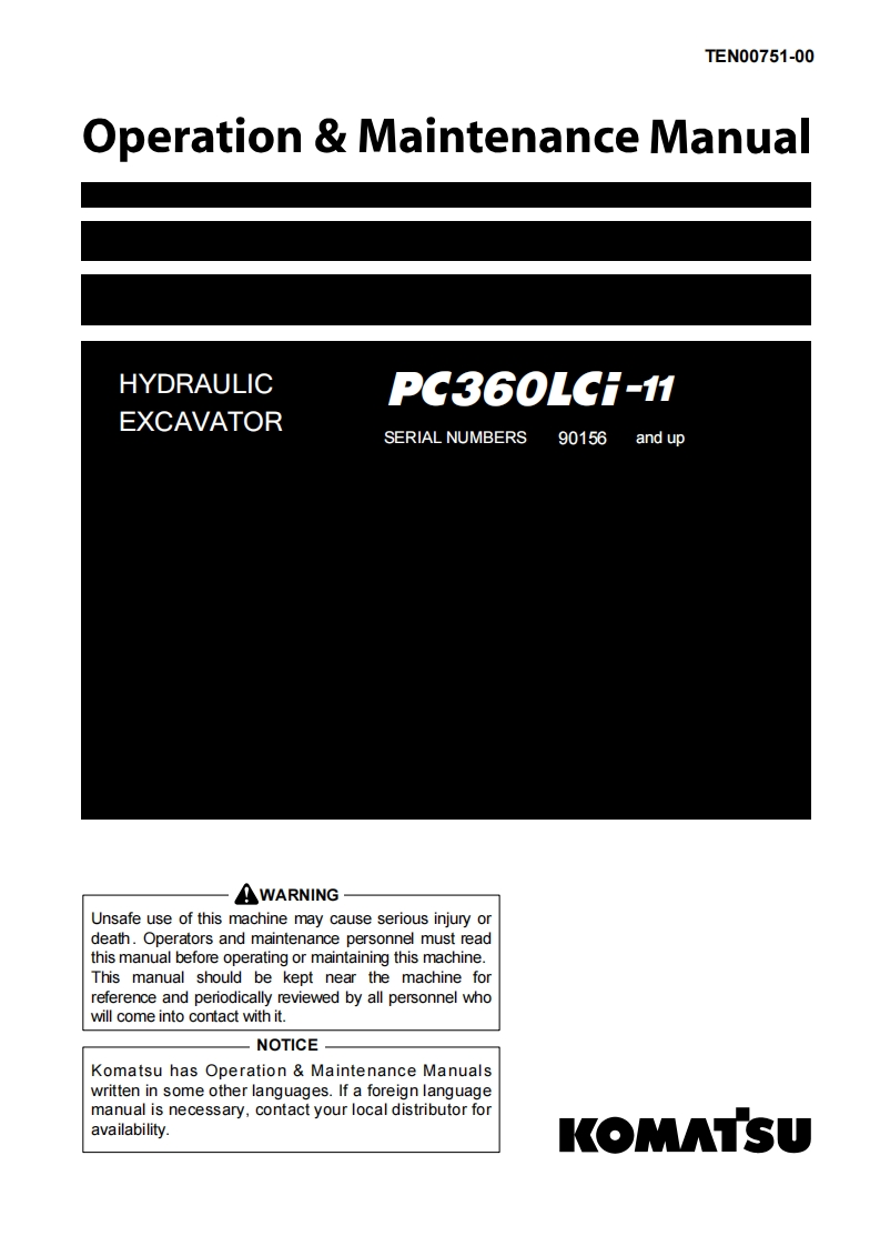 小松KOMATSU-PC360LCi-11驾驶操作与维修保养说明书手册