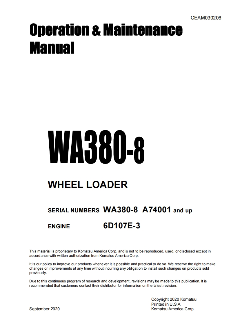 小松KOMATSU-WA380-8驾驶操作与维修保养说明书手册