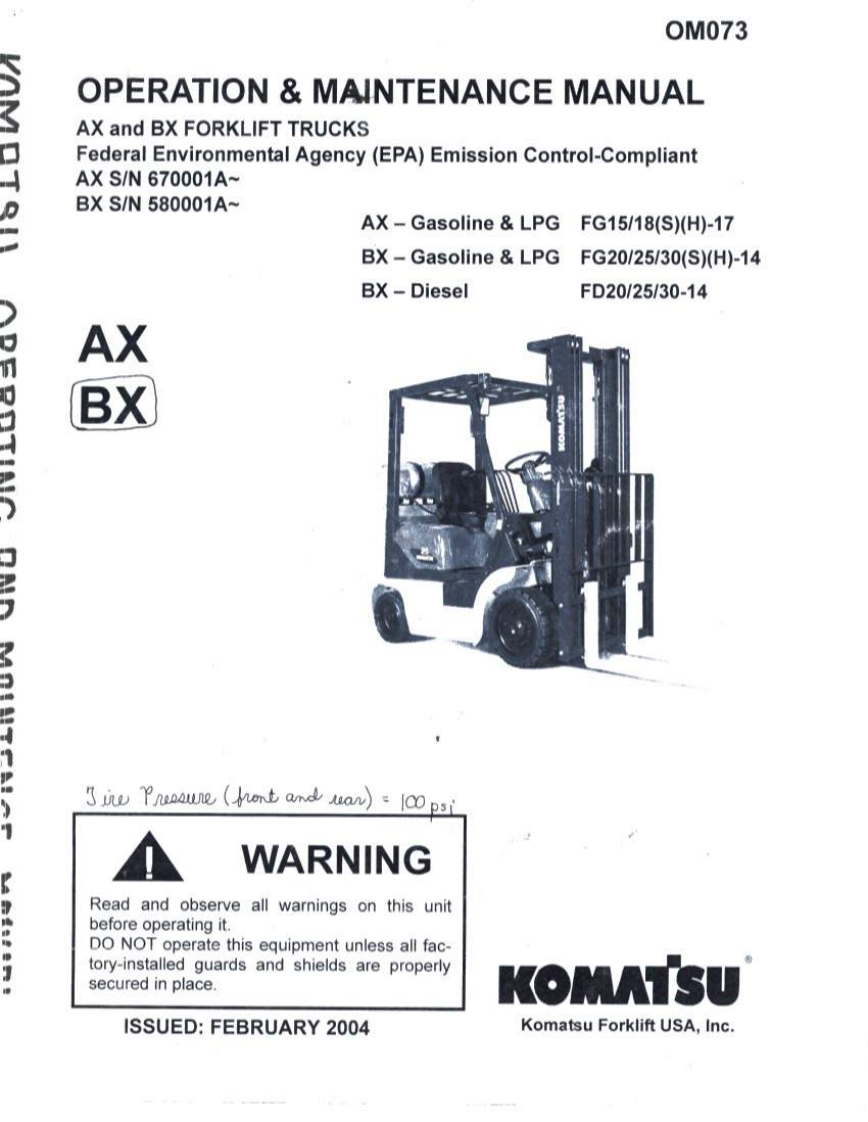 小松Komatsu-FG25T-14-Operator-Manual操作说明书手册