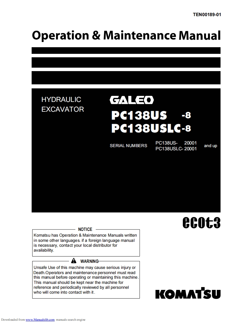 小松Komatsu-PC138US-Operation-Maintenance-Manual维修维护图纸说明书手册