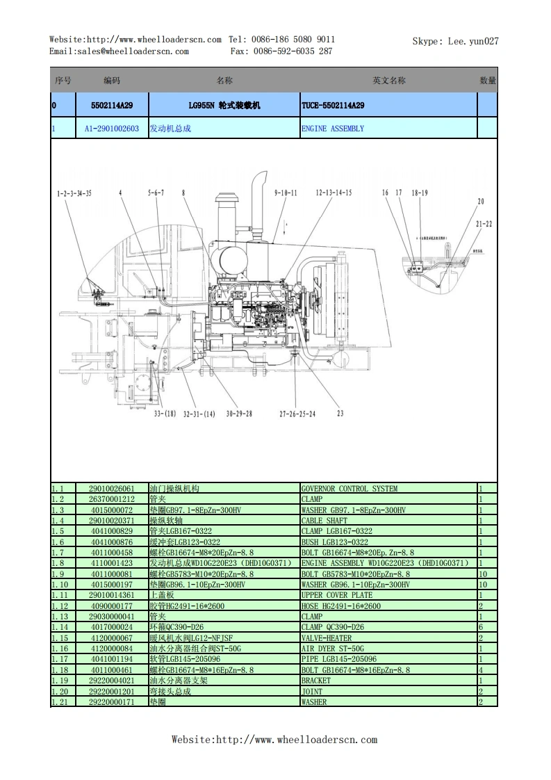 山东临工SDLG_LG955发动机零部件备件目录手册图册