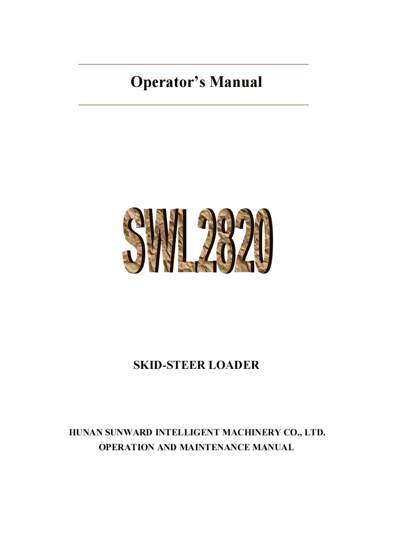 山河智能装载机Sunward-SWL2820-Loader-Operators-Manual-PDF操作与维修手册含电器液压原理图
