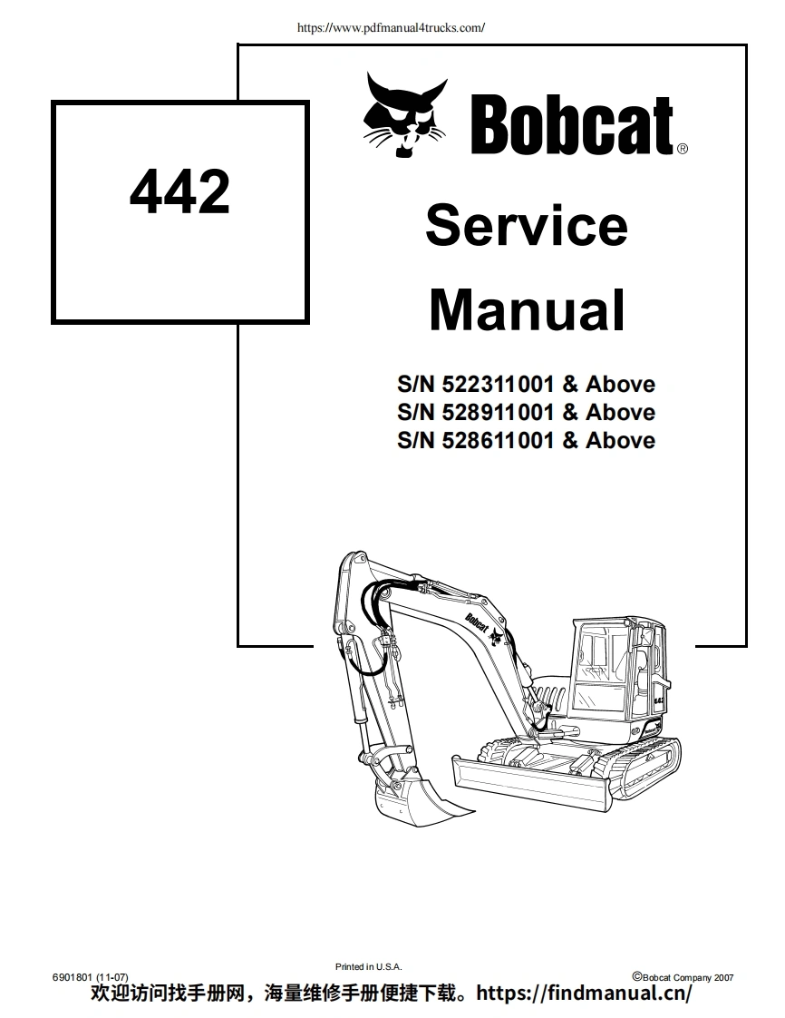 山猫Bobcat-442-Mini-Excavator-Service-Manual挖掘机操作与维修手册含电器液压原理图-找手册网