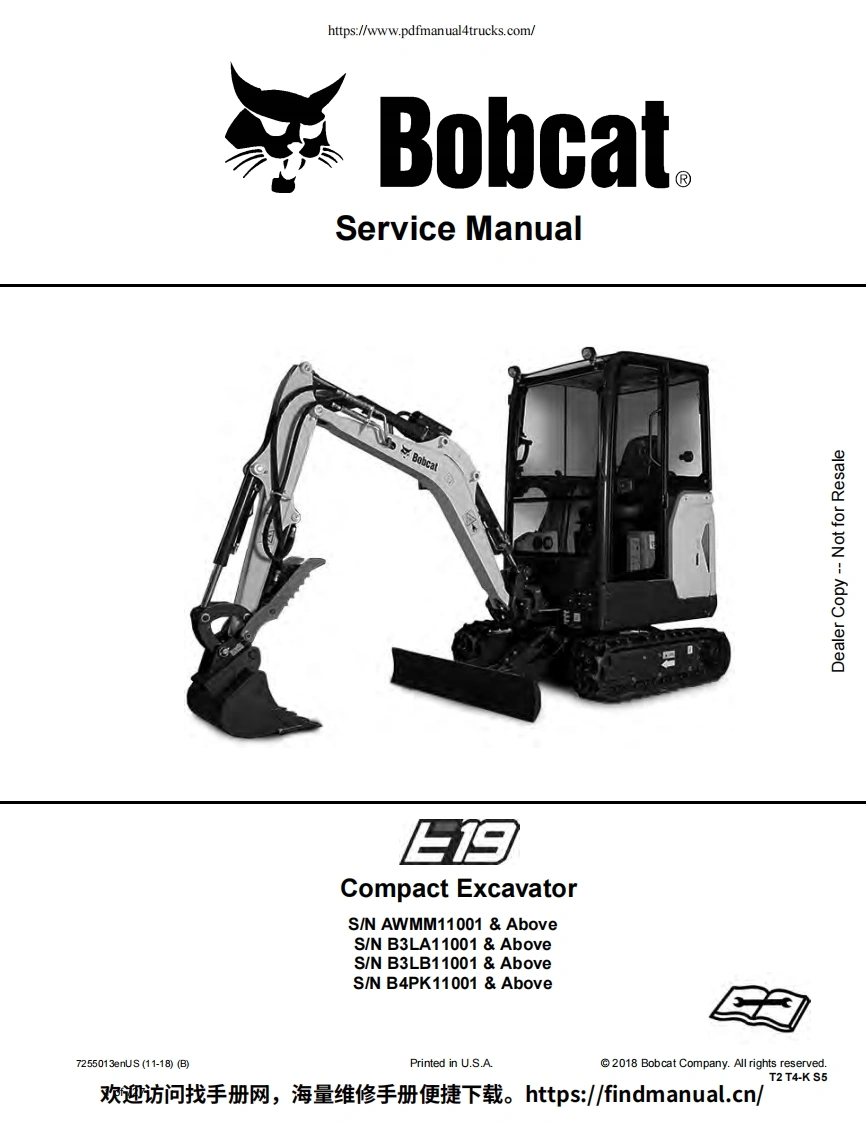 山猫Bobcat-E19-Service-Manual挖掘机操作与维修手册含电器液压原理图