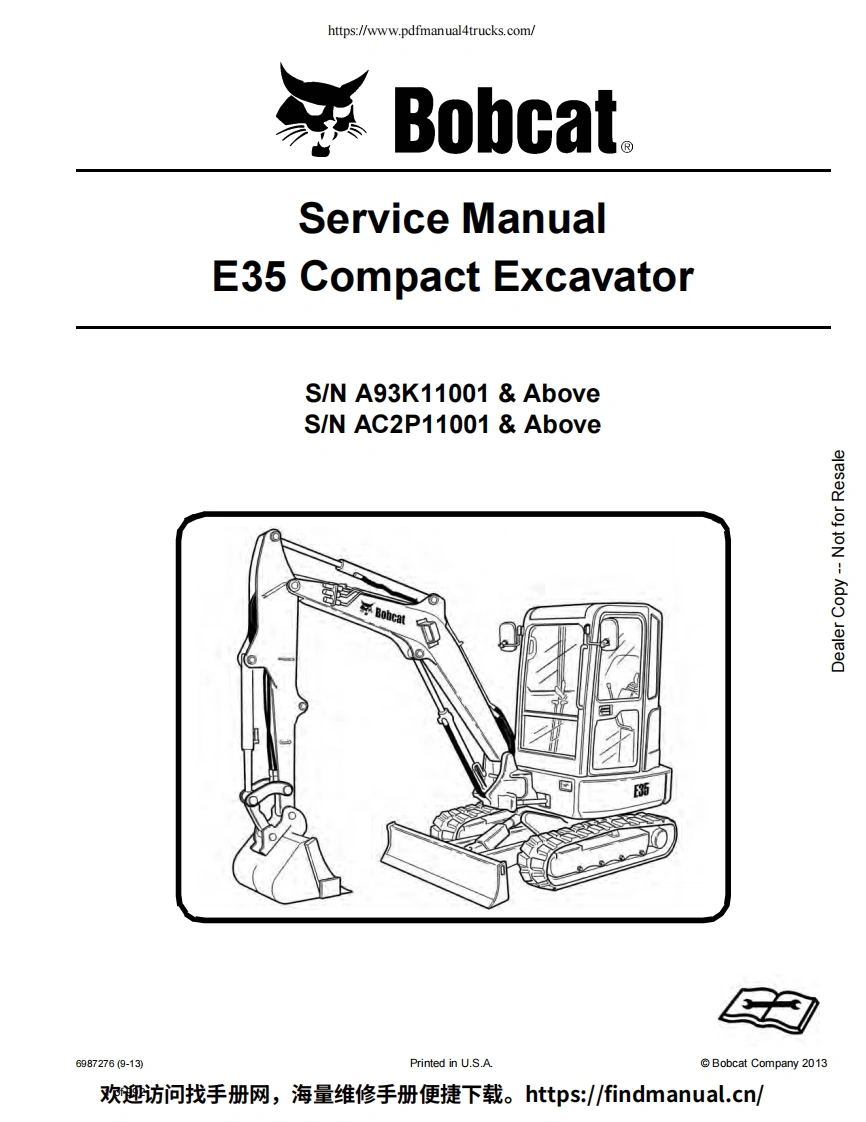 山猫Bobcat-E35-Compact-Excavator-Service-Manual挖掘机操作与维修手册含电器液压原理图-找手册网