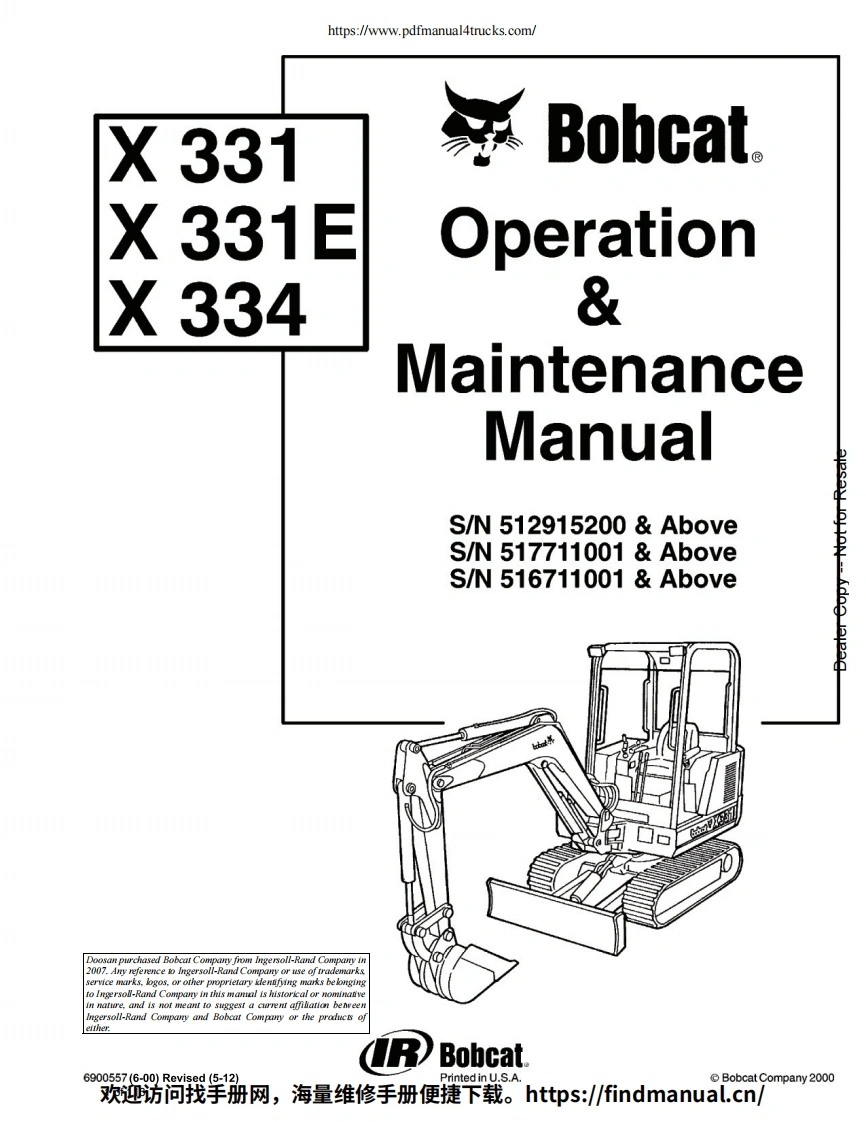 山猫Bobcat-X331_X331E_X334-Operation-and-Maintenance-Manual挖掘机操作与维修手册含电器液压原理图-找手册网