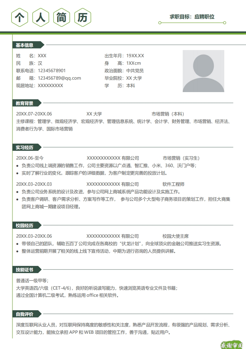 市场运营简历标准通用模板-1