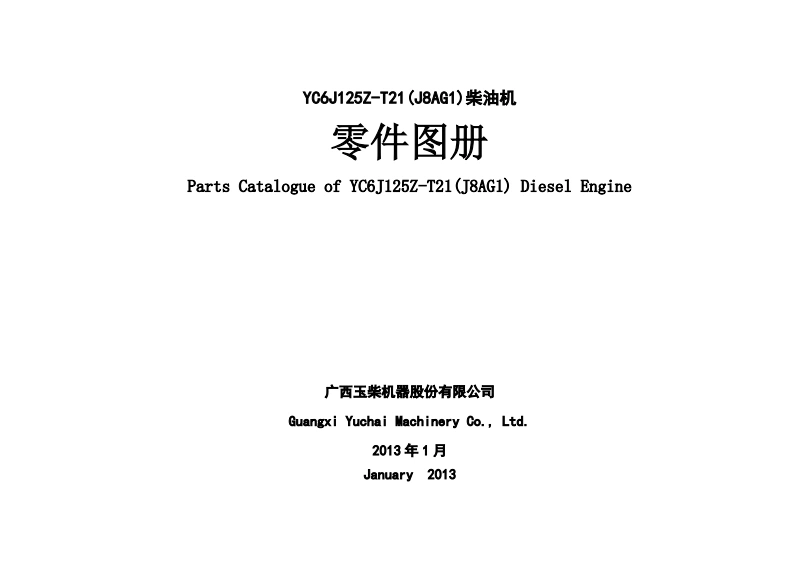 广西玉柴重工Yuchai-YC6J125Z-T21发动机柴油机零部件图册备件目录手册