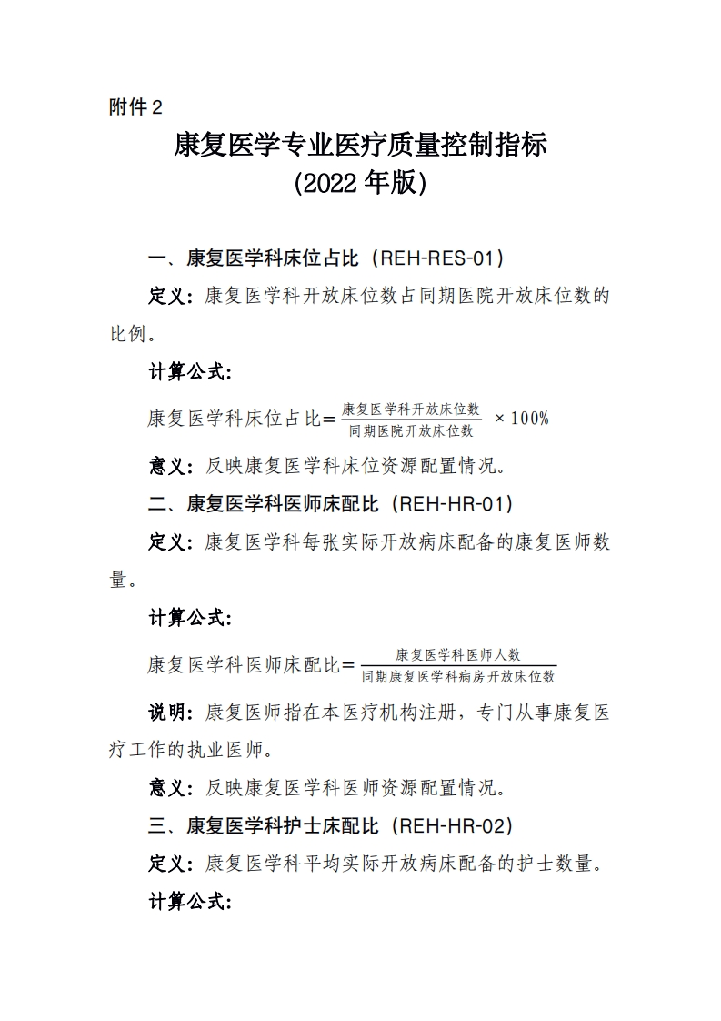 康复医学专业医疗质量控制指标（2022年版）