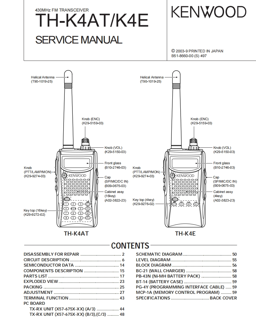 建武Kenwood_TH-K4_Service_Manual维修手册含电器原理图