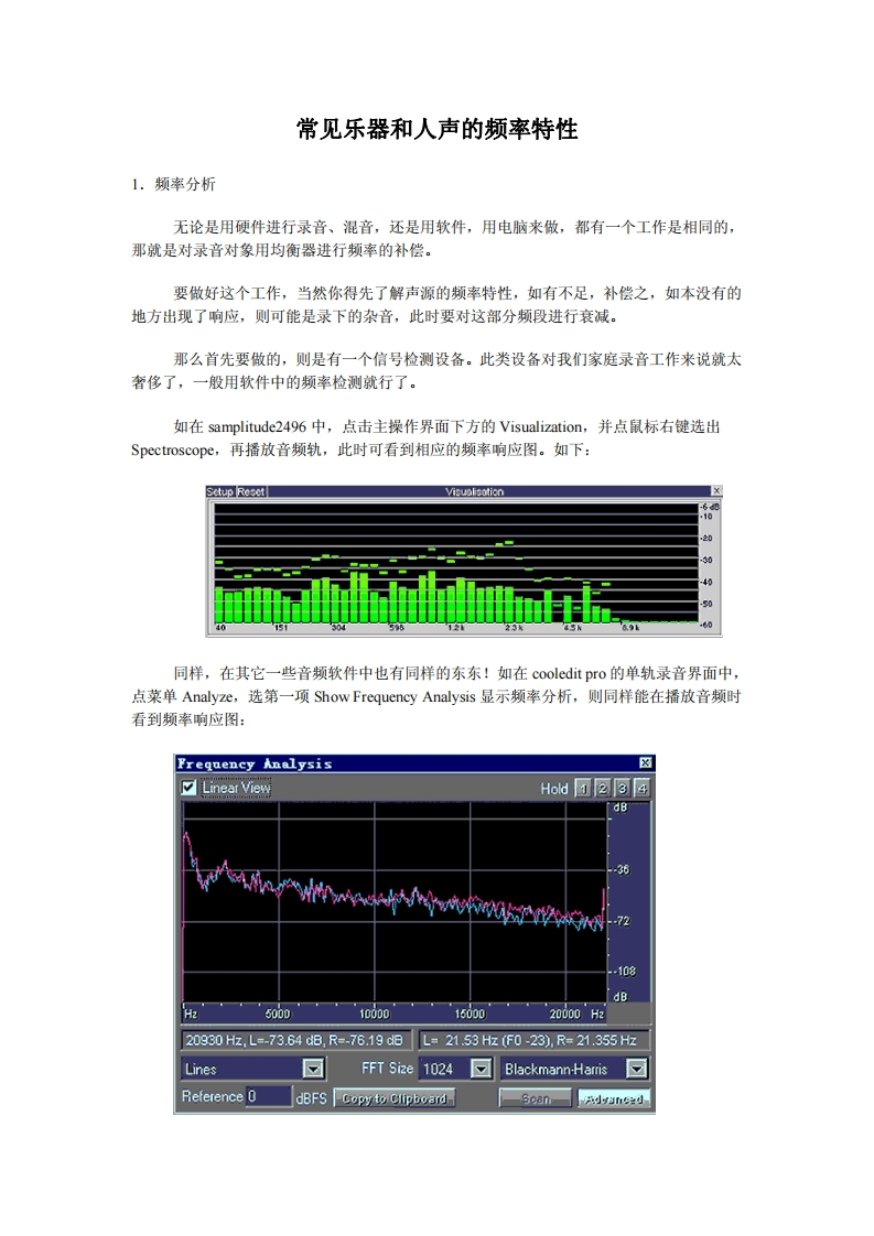 录音知识库_常见乐器和人声的频率特性