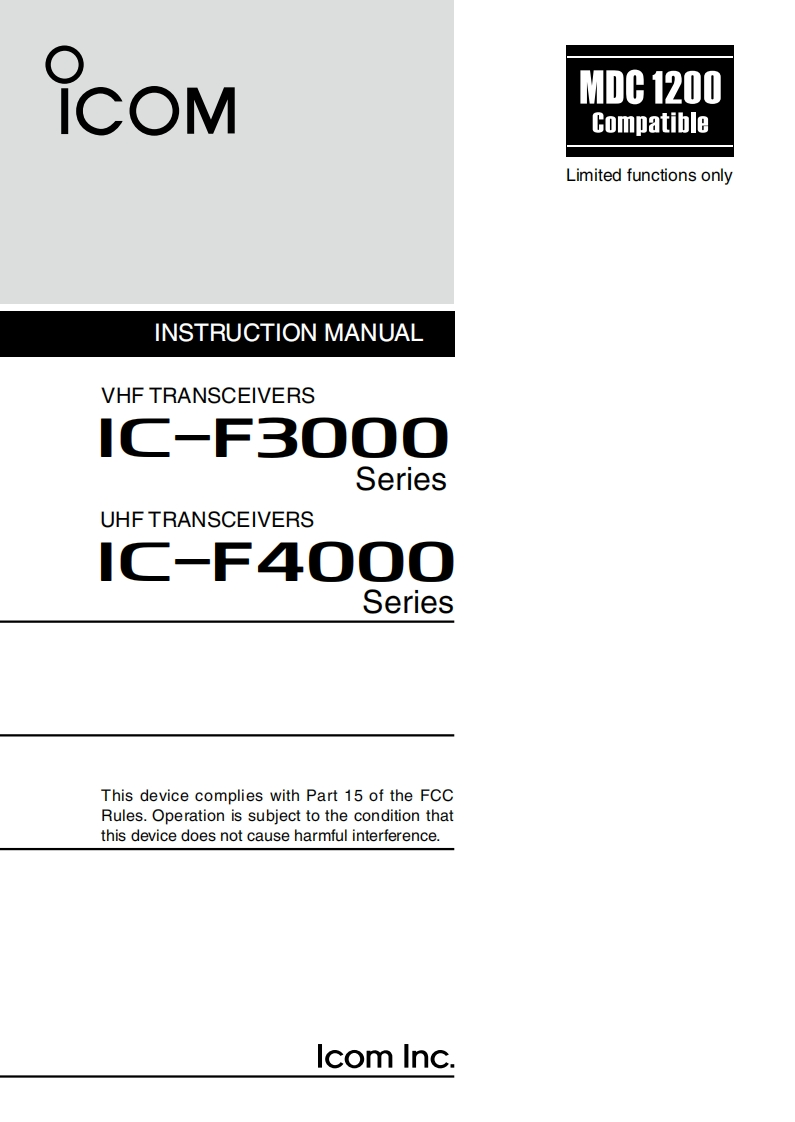 手册编号147：Icom_IC-F3000_series_IC-F4000_series_使用说明书手册_2009