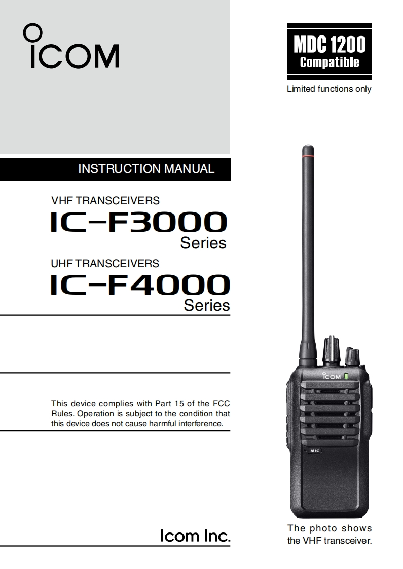 手册编号169：Icom_IC-F3000_IC-F4000_series_使用说明书手册