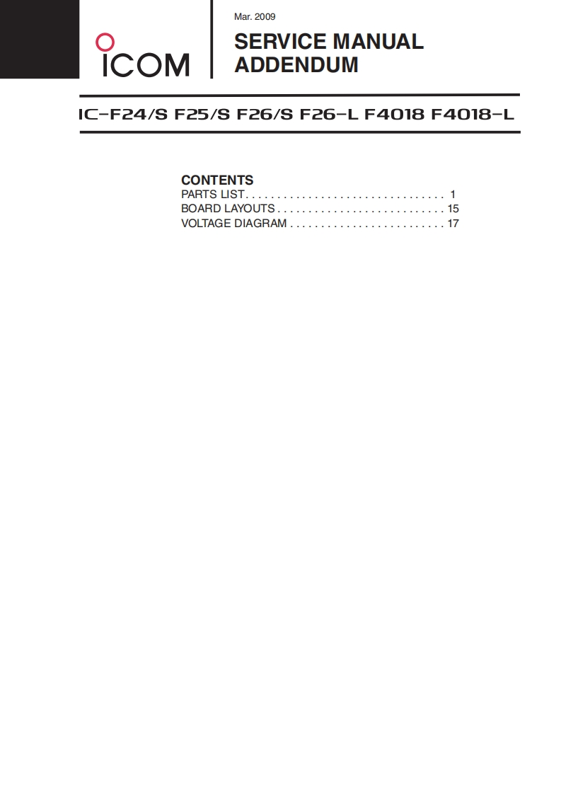 手册编号16：Icom_IC-F24_S_IC-F25_S_IC-F26_L_S_IC-F4048_L_维修说明书手册_addendum_2009