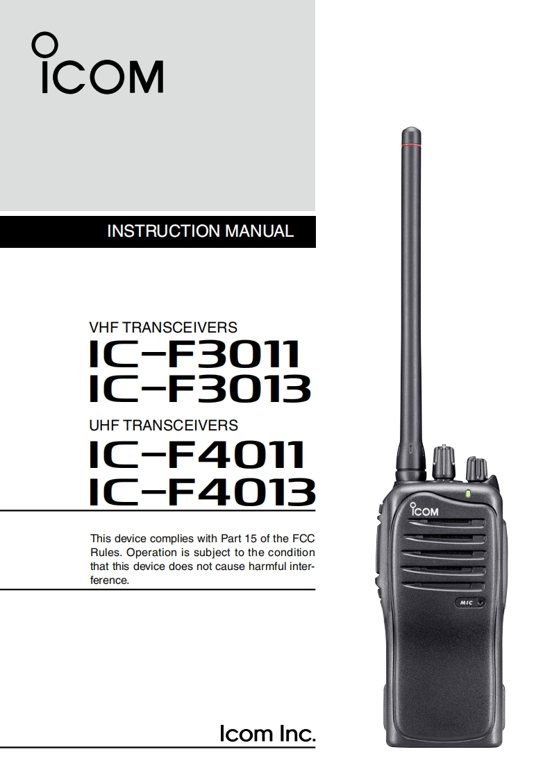 手册编号184：Icom_IC-F3011_IC-F3013_IC-F4011_IC-F4013_使用说明书手册_2009