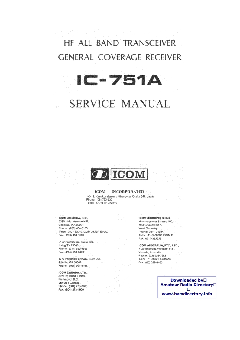 手册编号239：ICOM-IC-751A_维修说明书手册