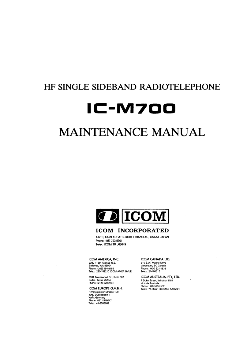 手册编号249：Icom_IC-M700_维修说明书手册-找手册网