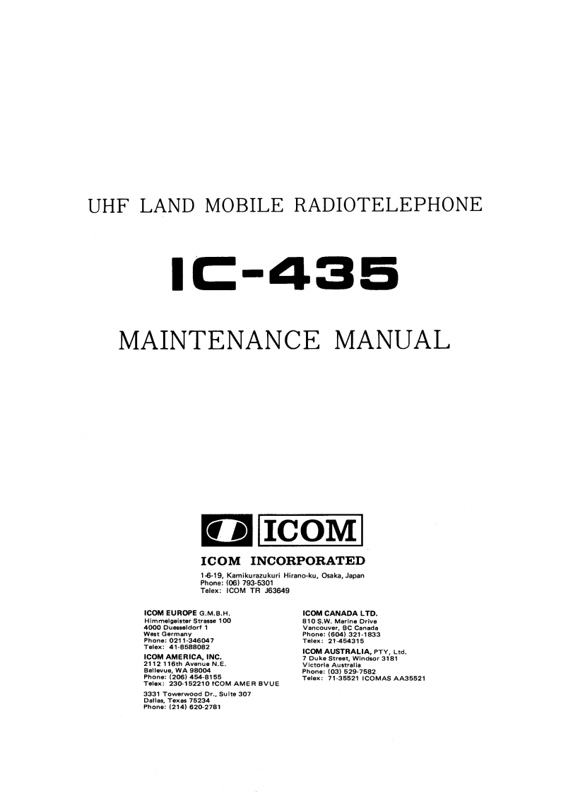 手册编号255：Icom_IC-435_维修说明书手册