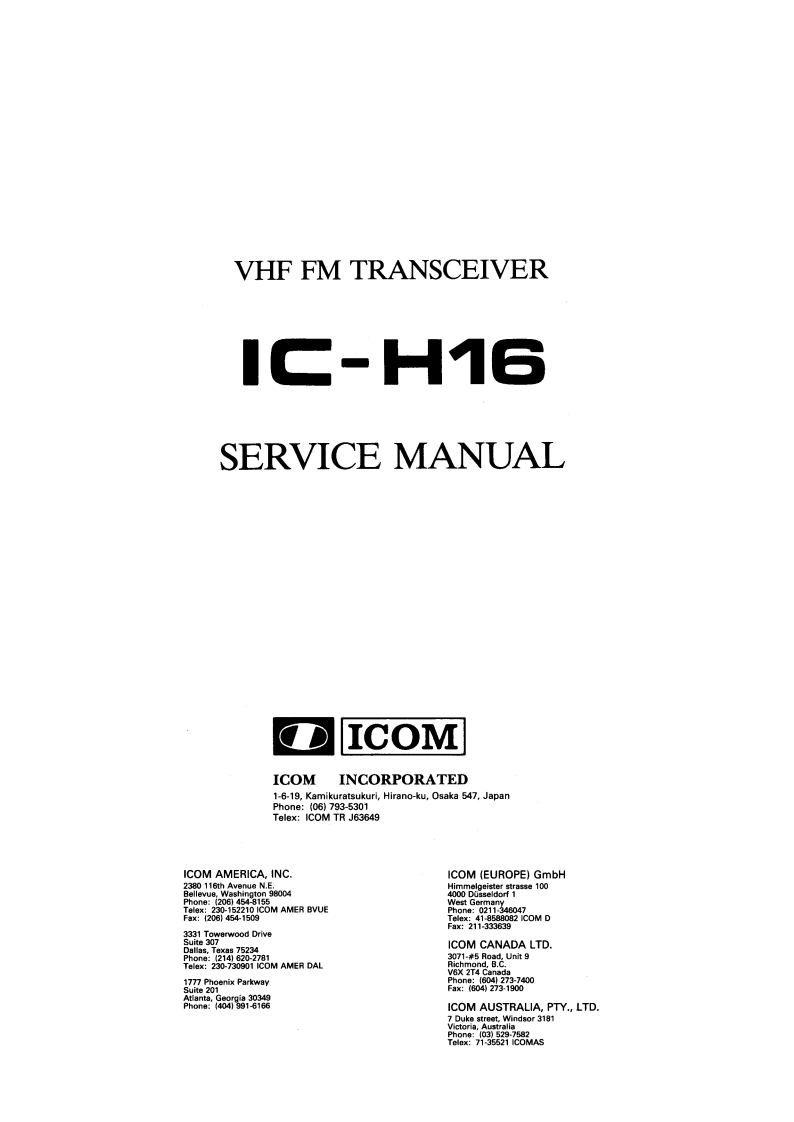 手册编号292：Icom_IC-H16_维修说明书手册