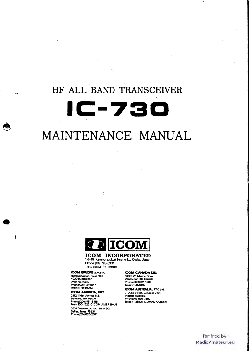 手册编号343：ICOM-IC-730_维修说明书手册