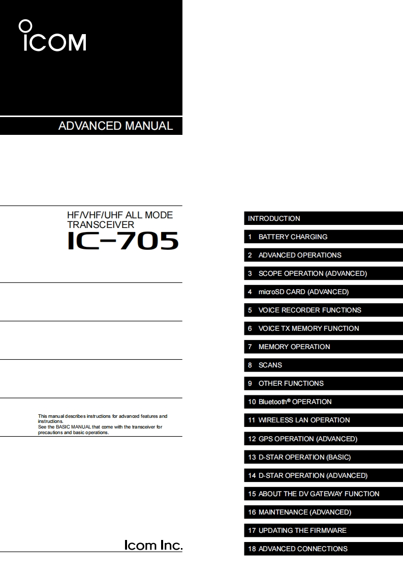 手册编号38：艾克幕ICOM-IC-705英文版高级说明书手册