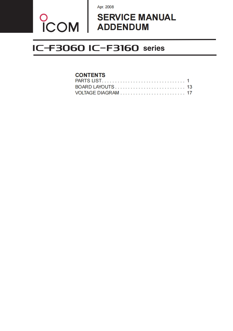 手册编号54：Icom_IC-F3060_IC-F3160_series_维修说明书手册_addendum_April_2008