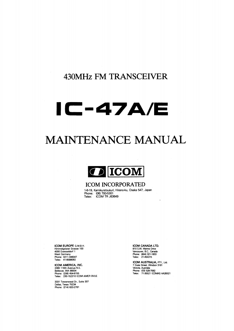 手册编号79：icom-ic-47a-e-维修说明书手册ice-manual