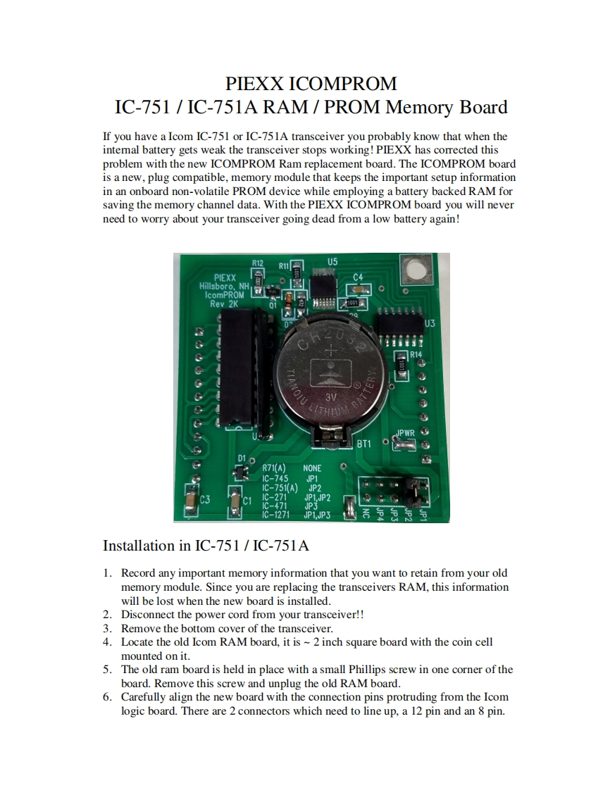 手册编号81：ICOM-IC-751_A_ICOMPROM_Piexx_RAM-PROM_memory_board_使用说明书手册_2020