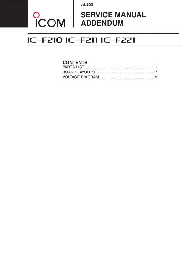 手册编号9：Icom_IC-F210_IC-F211_IC-F221_维修说明书手册
