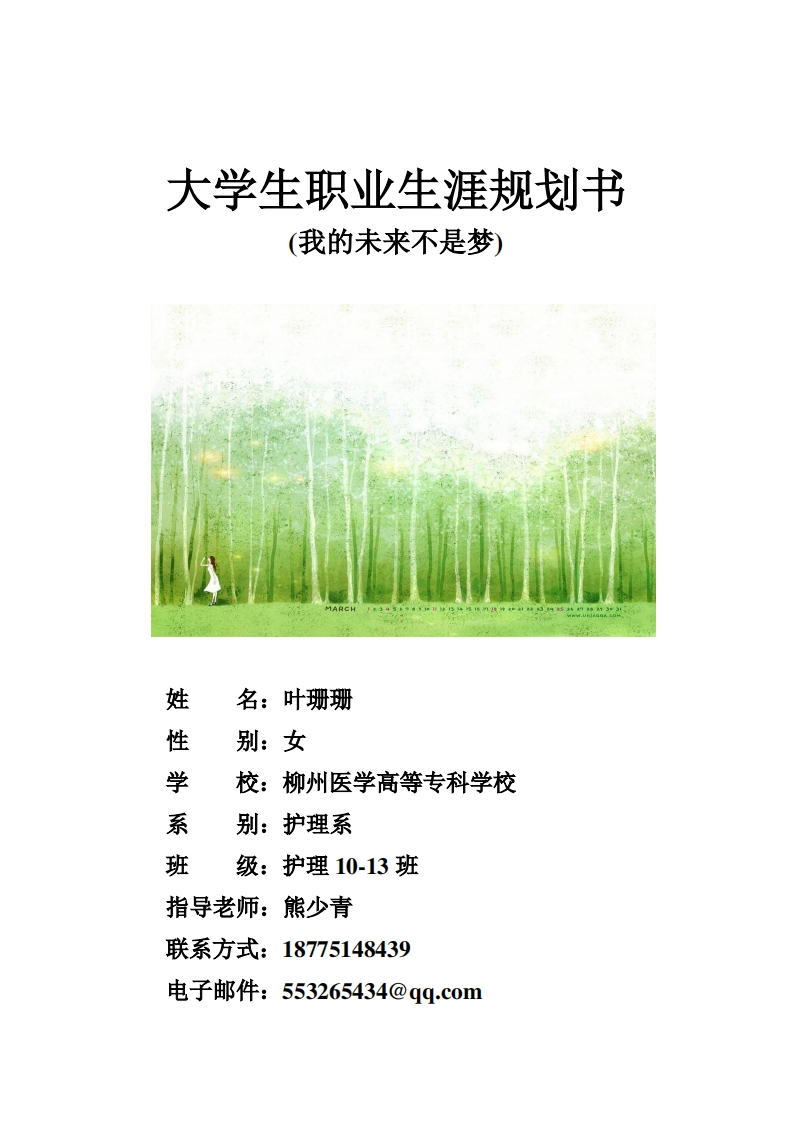 护理10-13班叶珊珊全国大学生职业生涯规划书