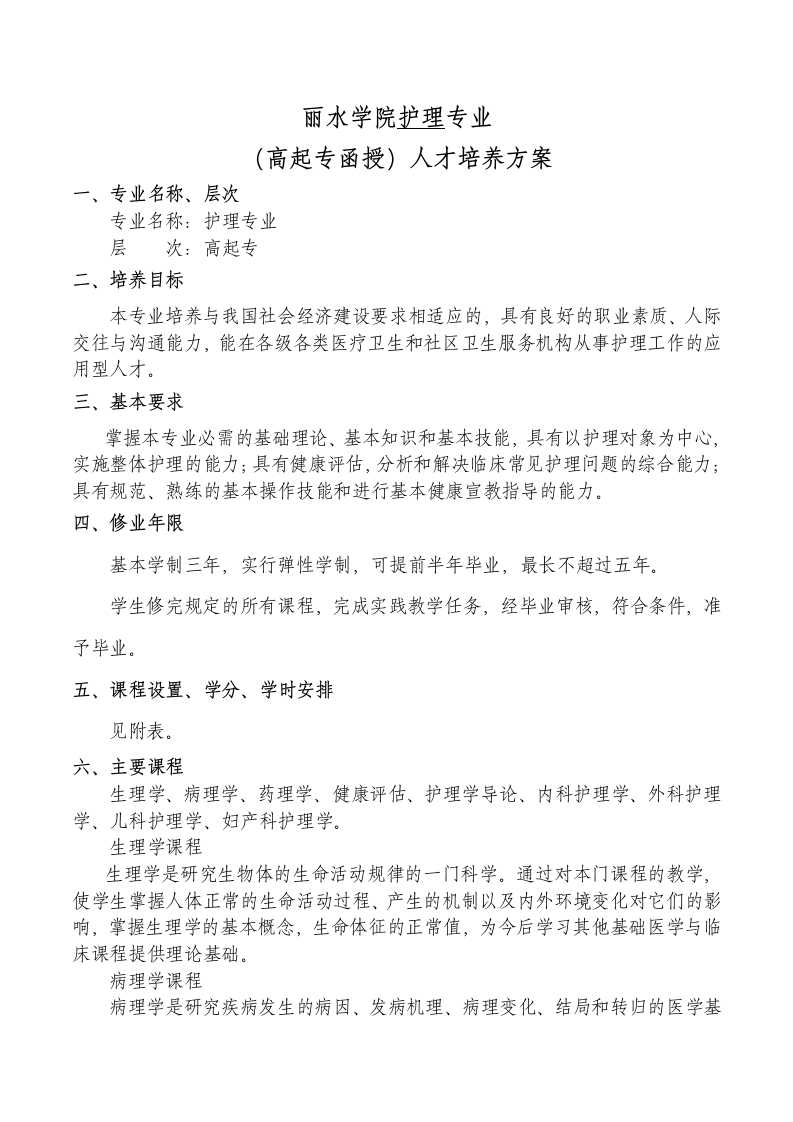 护理（高起专函授）人才培养大纲
