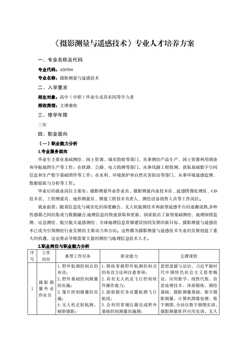 摄影测量与遥感技术专业人才培养方案U夕五飞小石