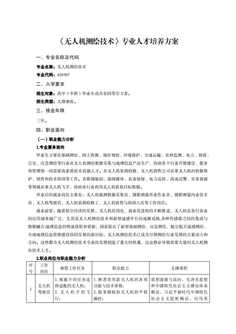 无人机测绘技术专业人才培养方案于7万