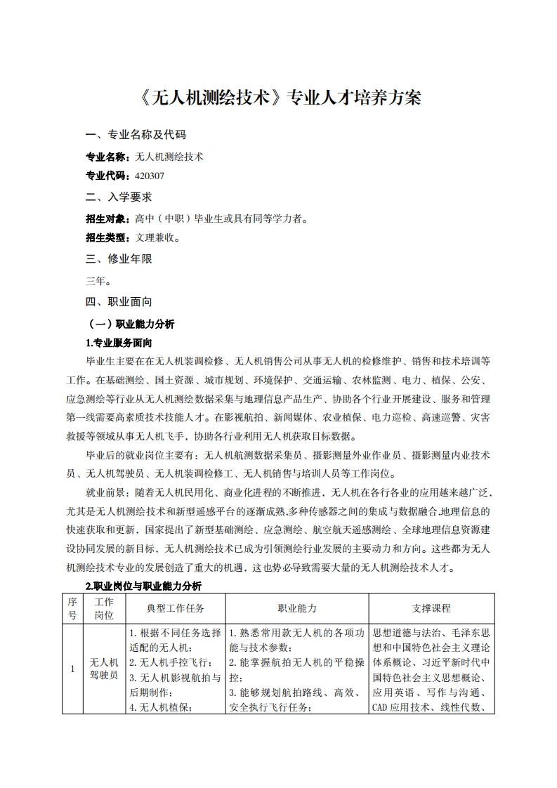 无人机测绘技术专业人才培养方案儿夕税飞从石