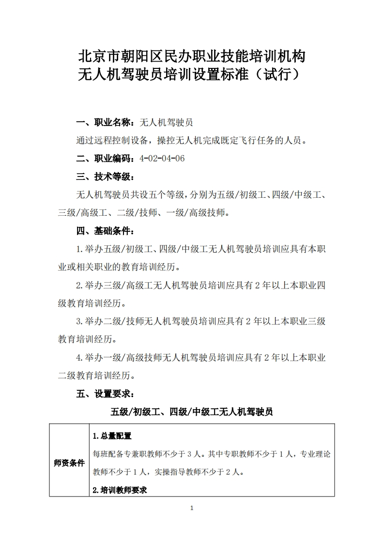 无人机驾驶员培训设置要求