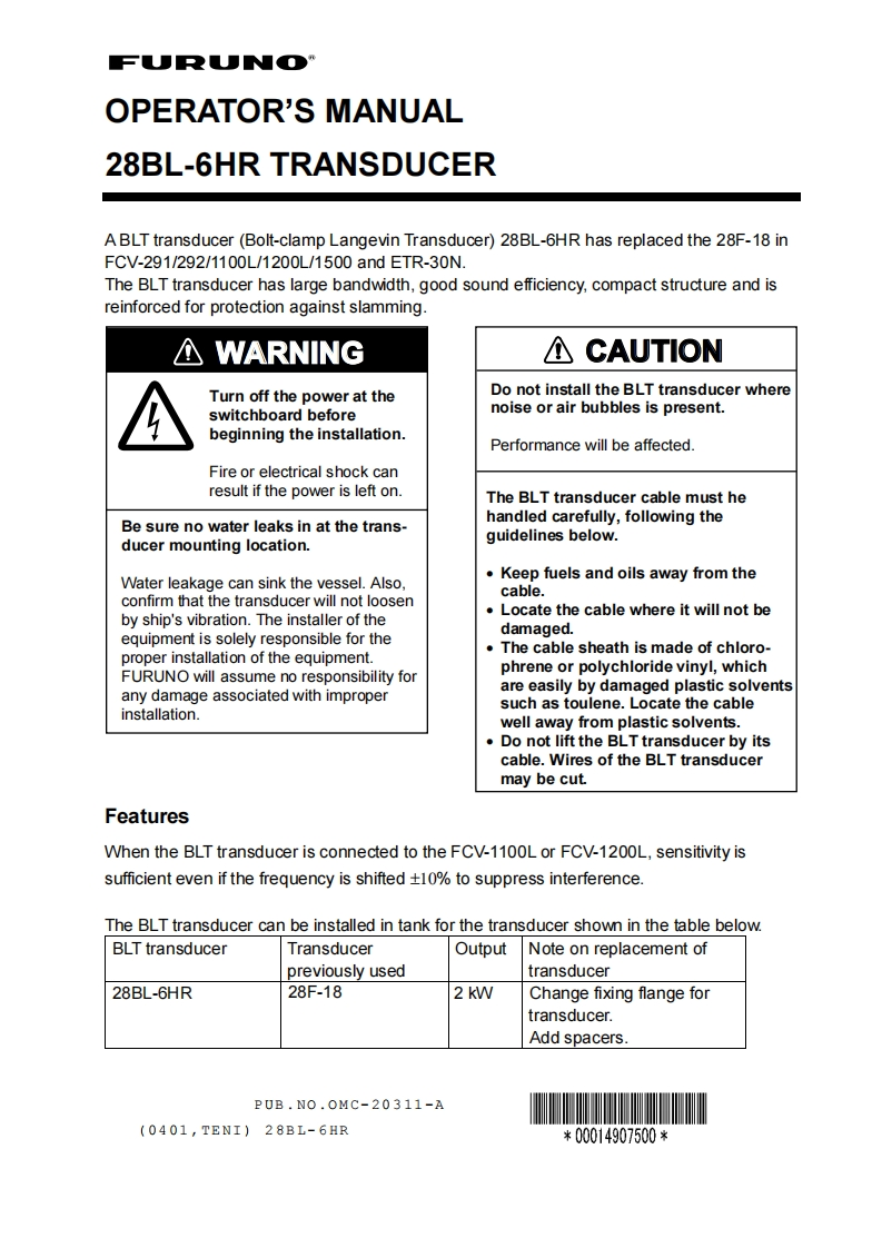 日本古野FURUNO-ca28bl6hr_安装调试说明书手册