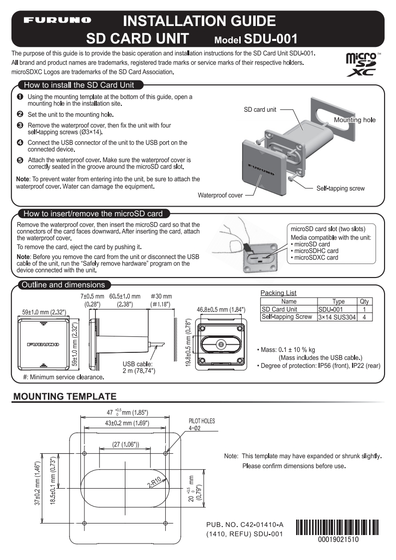 日本古野FURUNO-sdu001_micro_sd_card_reader_安装说明书