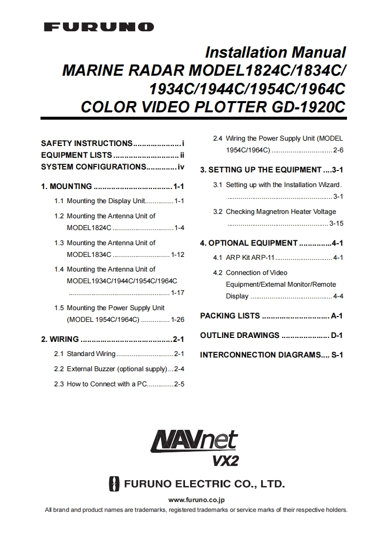 日本古野FURUNO18x4c_19x4c_gp1920c_安装调试说明书手册_k