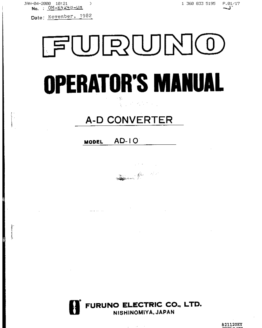 日本古野FURUNOad10_安装调试说明书手册