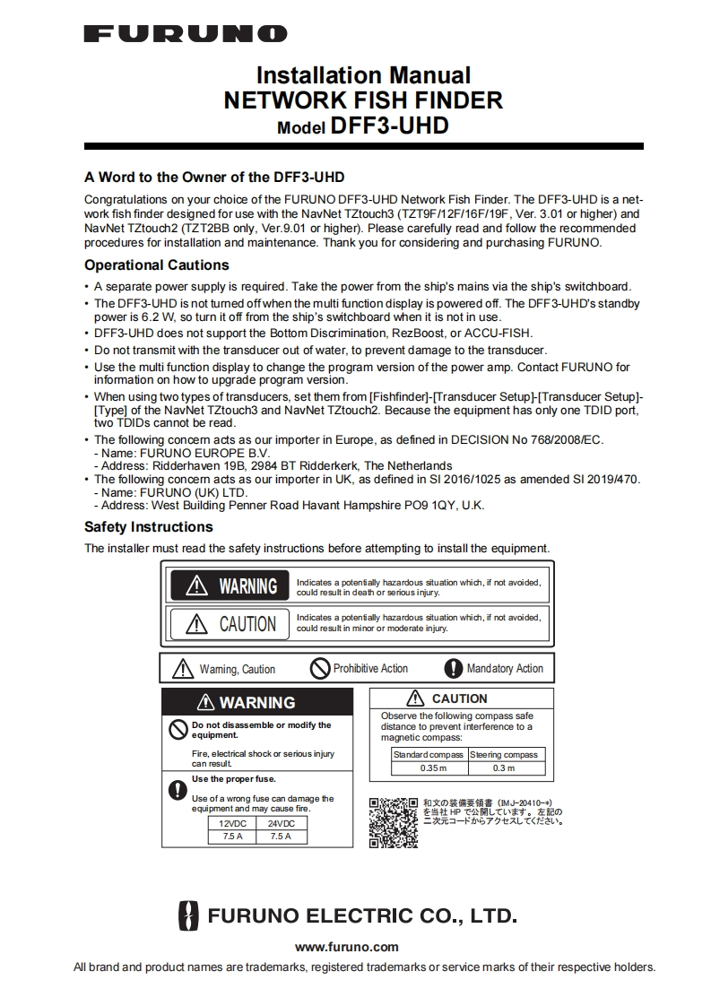 日本古野FURUNOdff3_uhd_安装调试说明书手册