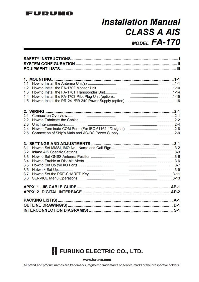 日本古野FURUNOfa170_安装调试说明书手册(1)