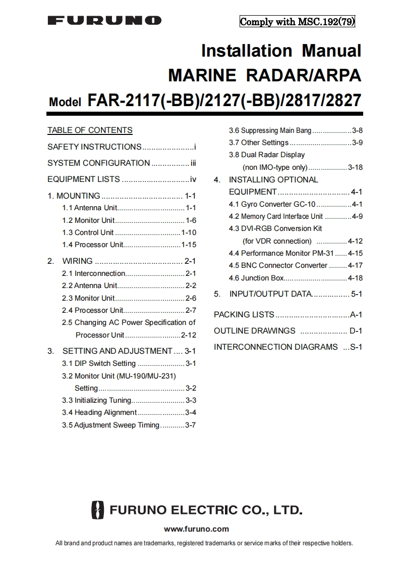 日本古野FURUNOfar2xx7_安装调试说明书手册_march_2020