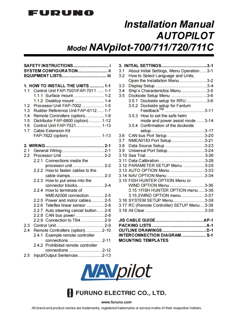 日本古野FURUNOnavpilot700_711c_720_安装调试说明书手册