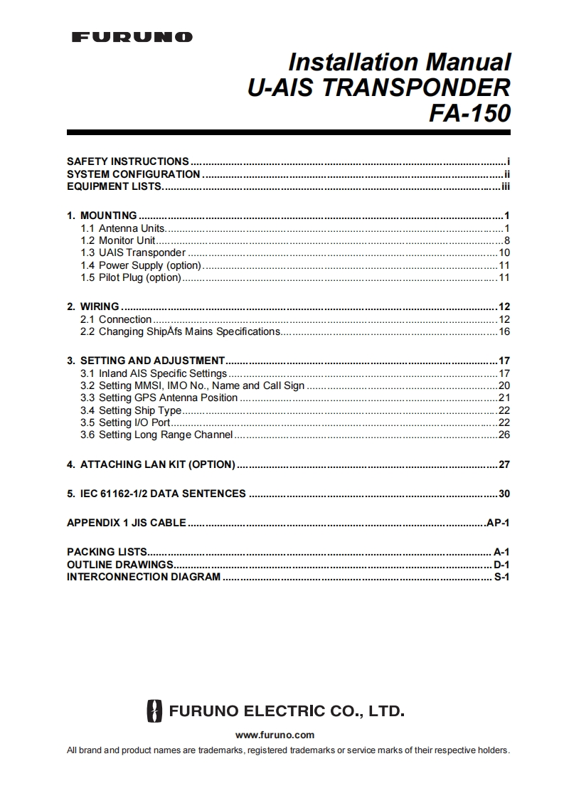 日本古野fa150_installation_manual安装说明书手册