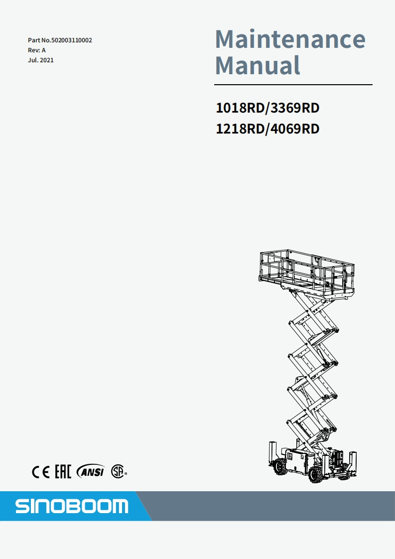 星邦重工SINOBOOM-1218RD4069RD维修说明书手册