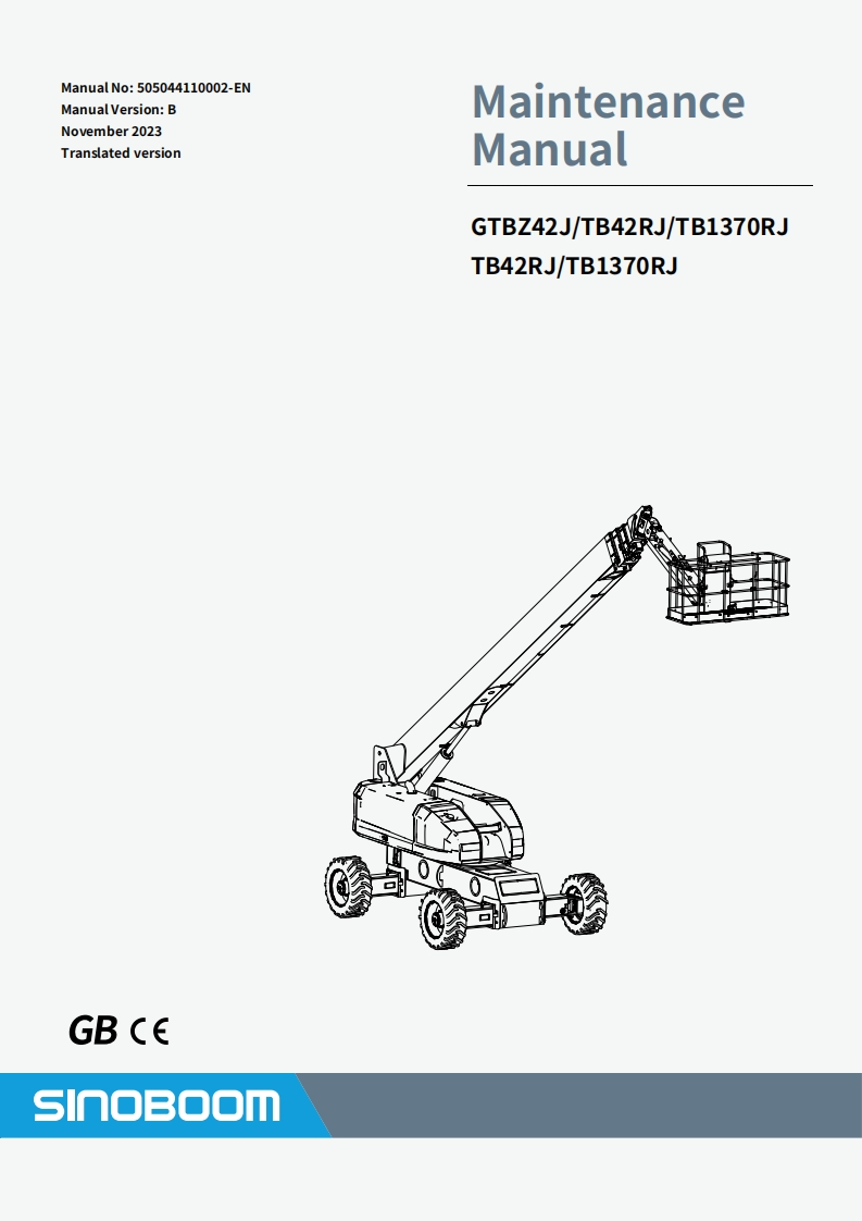 星邦重工SINOBOOM-GTBZ42JTB42RJTB1370RJ维修说明书手册