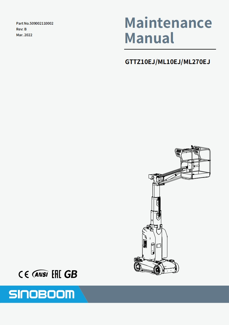 星邦重工SINOBOOM-GTTZ10EJML10EJML270EJ维修说明书手册